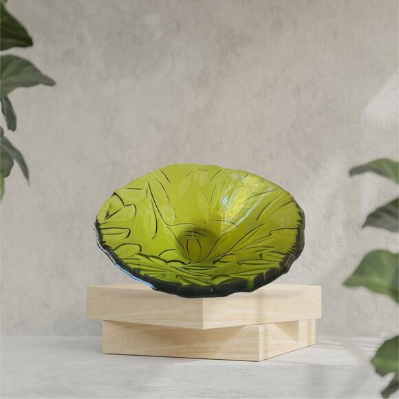 Vintage MCM Green Floral/Plant Drepression Glass Bowl Mid Centruy Modern Decor - Picture 8 of 10